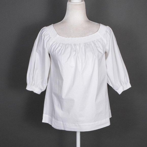 Trina Turk White Cotton Stretch Off The Shoulder Puff Sleeve Blouse SZ M - Picture 1 of 10